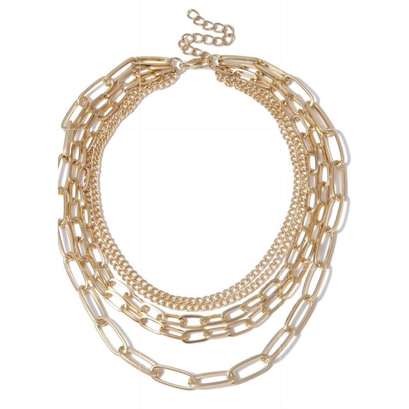 NEW! 14K Gold 5 Layered Paperclip Chains Choker Necklace Adjustable - Picture 10 of 15